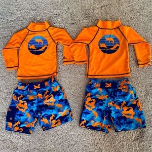 MATCHING Orange and Blue Shark Kids Swim Rashguard Set, never worn